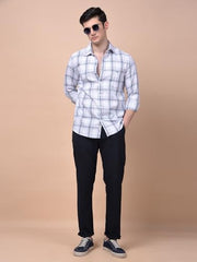 Crimsoune Club Men's White Checked 100% Cotton Shirt (L)