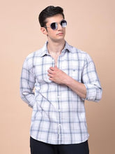 Crimsoune Club Men's White Checked 100% Cotton Shirt (L)