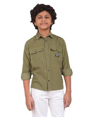 Crimsoune Club Boy's Green 100% Cotton Corduory Shirt (15-16Y)