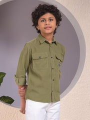 Crimsoune Club Boy's Green 100% Cotton Corduory Shirt (15-16Y)