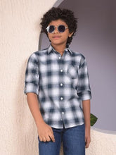 Crimsoune Club Boy's Green Checked 100% Cotton Shirt (7-8Y)