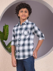 Crimsoune Club Boy's Green Checked 100% Cotton Shirt (7-8Y)