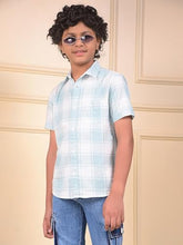 Crimsoune Club Boy's Green Checked 100% Cotton Shirt (7-8Y)