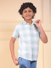 Crimsoune Club Boy's Green Checked 100% Cotton Shirt (7-8Y)