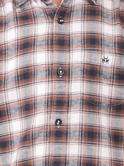 Crimsoune Club Boy's Brown Checked 100% Cotton Shirt (5-6Y)