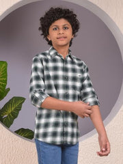 Crimsoune Club Boy's Green Checked 100% Cotton Shirt (5-6Y)