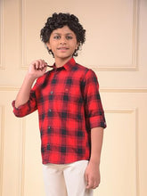 Crimsoune Club Boy's Red Checked 100% Cotton Shirt (9-10Y)