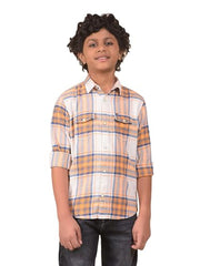 Crimsoune Club Boy's Peach Checked 100% Cotton Shirt (11-12Y)