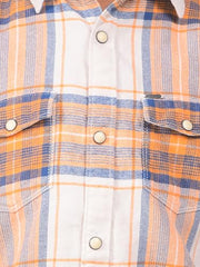 Crimsoune Club Boy's Peach Checked 100% Cotton Shirt (11-12Y)