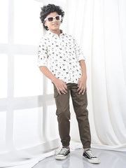 Crimsoune Club Boy's White Printed 100% Cotton Corduroy Shirt (11-12Y) - Goyalsons ShopMax