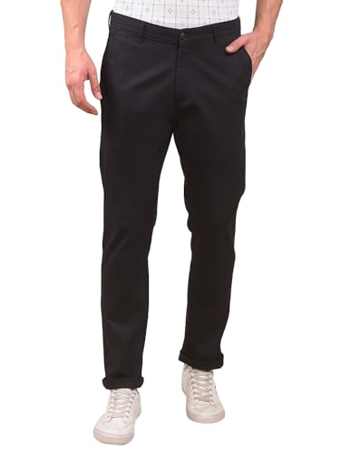 Black men's casual trousers by Crimsoune Club, shown laid flat with a focus on the fabric and fit.