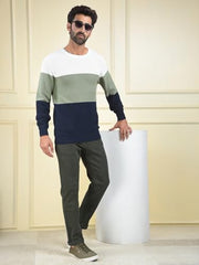 Crimsoune Club Men's Multi-Color Color-Block 100% Cotton Knitted Sweater (L)
