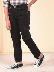 Crimsoune Club Boy's Black Straight Cargo Jeans (15-16Y)