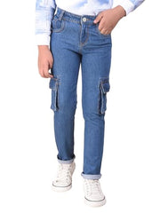 Crimsoune Club Boy's Blue 100% Cotton Straight Cargo Jeans (11-12Y)