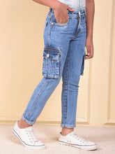 Crimsoune Club Boy's Blue 100% Cotton Straight Cargo Jeans (13-14Y)