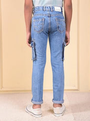 Crimsoune Club Boy's Blue 100% Cotton Straight Cargo Jeans (13-14Y)