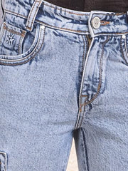 Crimsoune Club Boy's Blue 100% Cotton Straight Cargo Jeans (5-6Y)