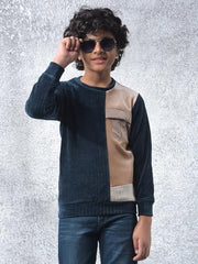 Crimsoune Club Boy's Navy Blue Color-Block Sweatshirt (11-12Y)