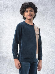 Crimsoune Club Boy's Navy Blue Color-Block Sweatshirt (11-12Y)