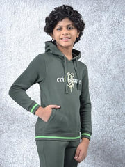 Crimsoune Club Boy's Olive Typographic Print Hooded Neck Sweatshirt (5-6Y)