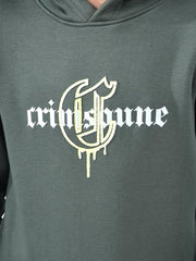 Crimsoune Club Boy's Olive Typographic Print Hooded Neck Sweatshirt (5-6Y)