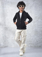 Crimsoune Club Boy's Black Hooded Neck Sweatshirt (5-6Y)