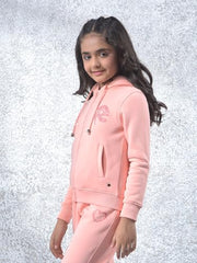 Crimsoune Club Girl's Pink Hooded Neck Knitted Sweatshirt (9-10Y)