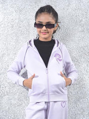 Crimsoune Club Girl's Purple Hooded Neck Knitted Sweatshirt (9-10Y)