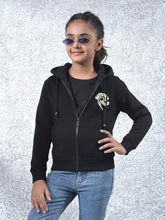 Crimsoune Club Girl's Black Hooded Neck Knitted Sweatshirt (9-10Y)