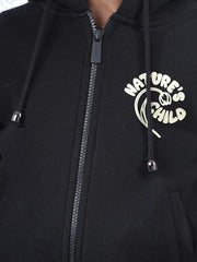 Crimsoune Club Girl's Black Hooded Neck Knitted Sweatshirt (9-10Y)