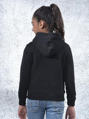 Crimsoune Club Girl's Black Hooded Neck Knitted Sweatshirt (9-10Y)