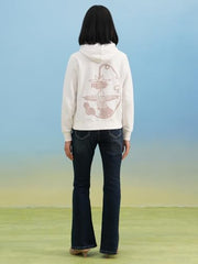 Crimsoune Club Women's White Graphic Print Hooded Neck Sweatshirt