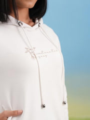 Crimsoune Club Women's White Graphic Print Hooded Neck Sweatshirt