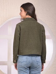 Crimsoune Club Women's Olive Notched Lapel Double-Breasted Coat