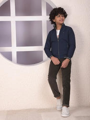 Crimsoune Club Boy's Navy Blue High Neck Reversible Jacket (15-16Y)