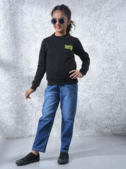 Crimsoune Club Girl's Black Knitted Sweatshirt (13-14Y)