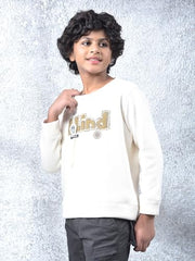 Crimsoune Club Boy's Cream Embellished Sweatshirt (5-6Y)