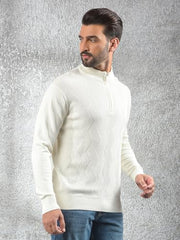 Crimsoune Club Men's Off White Jacquard 100% Cotton Sweater (M)