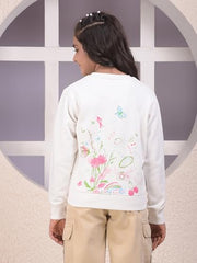 Crimsoune Club Girl's White Graphic Print Sweatshirt (9-10Y)