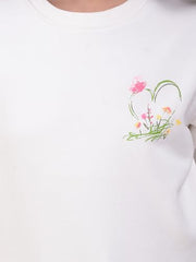 Crimsoune Club Girl's White Graphic Print Sweatshirt (9-10Y)