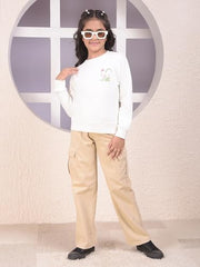 Crimsoune Club Girl's White Graphic Print Sweatshirt (9-10Y)