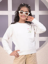 Crimsoune Club Girl's White Graphic Print Sweatshirt (9-10Y)