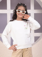 Crimsoune Club Girl's White Graphic Print Sweatshirt (9-10Y)