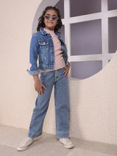 Crimsoune Club Girl's Blue 100% Cotton Cropped Denim Jacket (5-6Y)