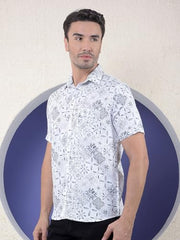 Crimsoune Club men's grey floral print casual cotton shirt with long sleeves, perfect for stylish everyday wear.