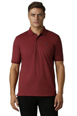 Louis Philippe Men Maroon Solid Polo Neck T-Shirt