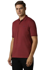 Louis Philippe Men Maroon Solid Polo Neck T-Shirt
