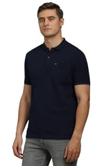 Louis Philippe Men Navy Solid Polo Neck T-Shirt