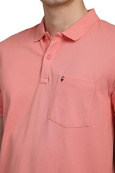 Louis Philippe Men Pink Solid Polo Neck T-Shirt
