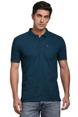 Louis Philippe Men Blue Solid Polo Neck T-Shirt